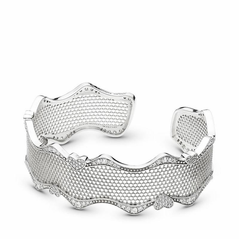 Pandora Lace Of Love Bracelet Cuff - Sterling Silver/Cubic Zirconia - Canada | RW4563OK